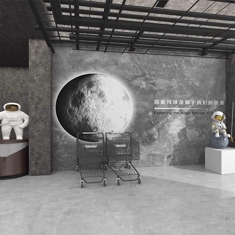 3d凹凸月球表面浮雕背景墙纸网红咖啡理发店铺壁画工业风星空壁纸|undefined