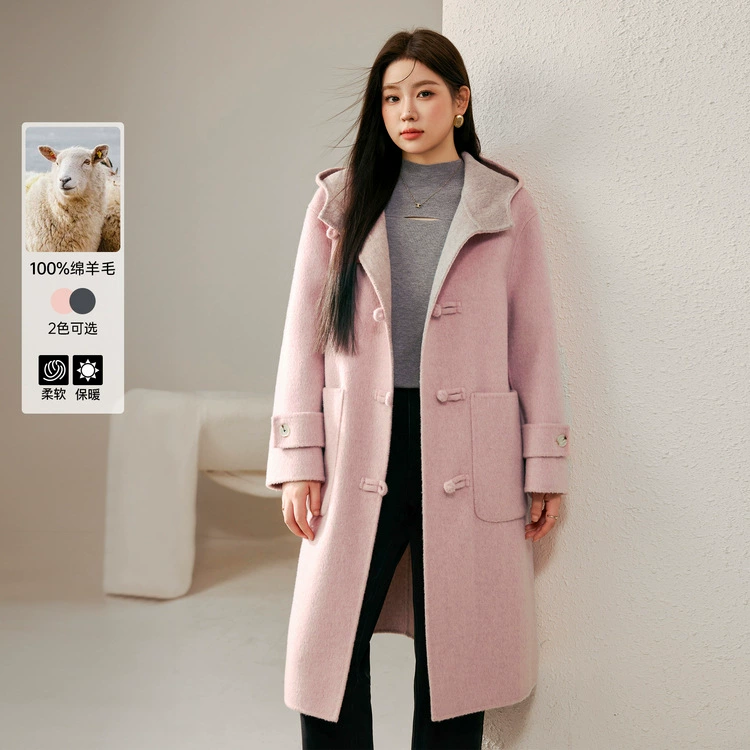 Сплейное шоу большого размера женская корейская темперамент шикарный с уменьшением возраста с капюшоном Двусторонняя шерстяная куртка жирная mm2024 зимняя новая модель