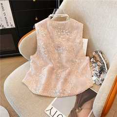 実拍新中国式国風重工刺繍スパンコールビーズ馬挟み女性夏新作洋気百合馬甲