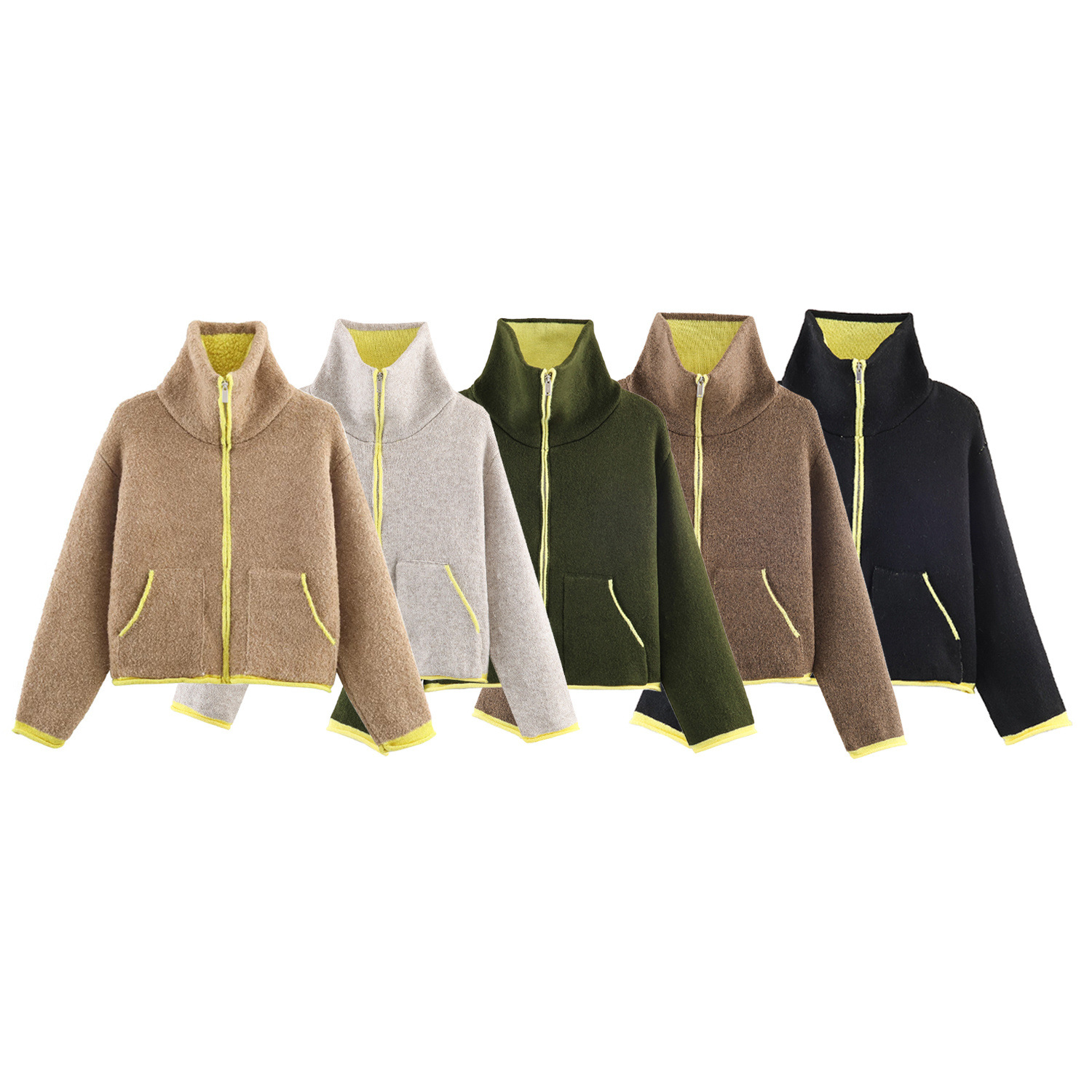 Za Cross-Border Women's Clothing Wholesale European and American Style Autumn and Winter New Stand Collar Contrasting Zipper Thickeneded Knitted Jacket 5802116