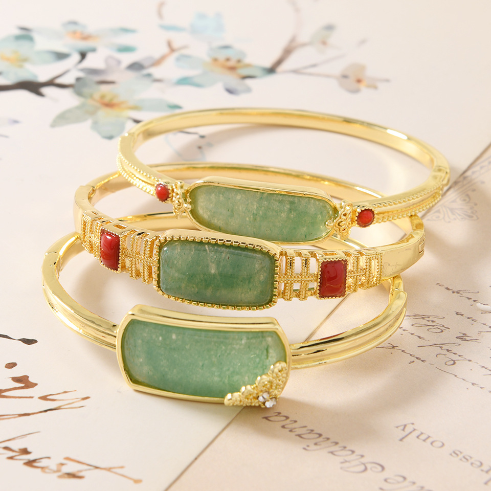 和田青玉古法如意金镶玉开口手镯金色送妈妈母亲女友2025新款