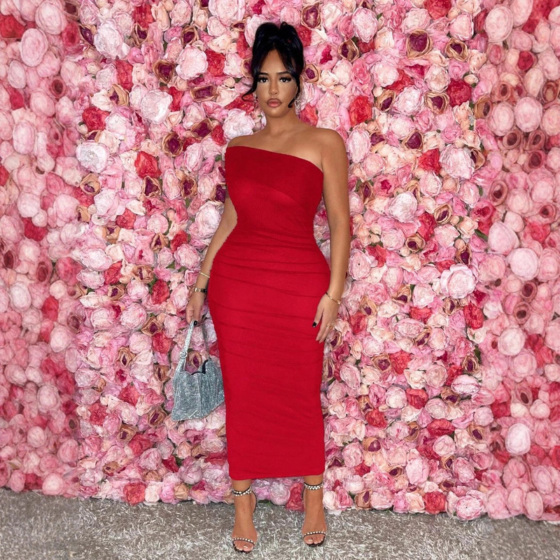 Women's Valentine's Day Black Mesh Contrast Color Slim Fit One Shoulder Dress, Suitable for Daily Wear, Date Night