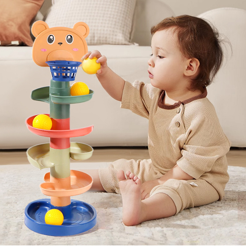 Baby puzzle fun track sliding ball baby roll ball early education stack turn music toy tower a generation of hair