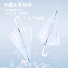 16骨简约高级感透明雨伞直杆长柄透明伞广告礼品彩色网红伞批发