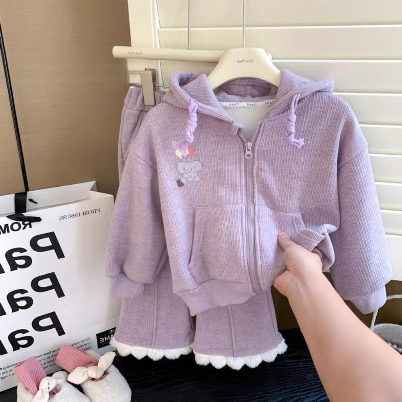 Spring and Autumn Thin Girls' Outfit Stylish Cartoon New Hooded Jacket Lace Spring and Autumn Pants Baby Two-Piece Cotton Set Spring and Autumn Thin Girls' Outfit Stylish Cartoon New Hooded Jacket Lace Spring and Autumn Pants Baby Two-Piece Cotton Set