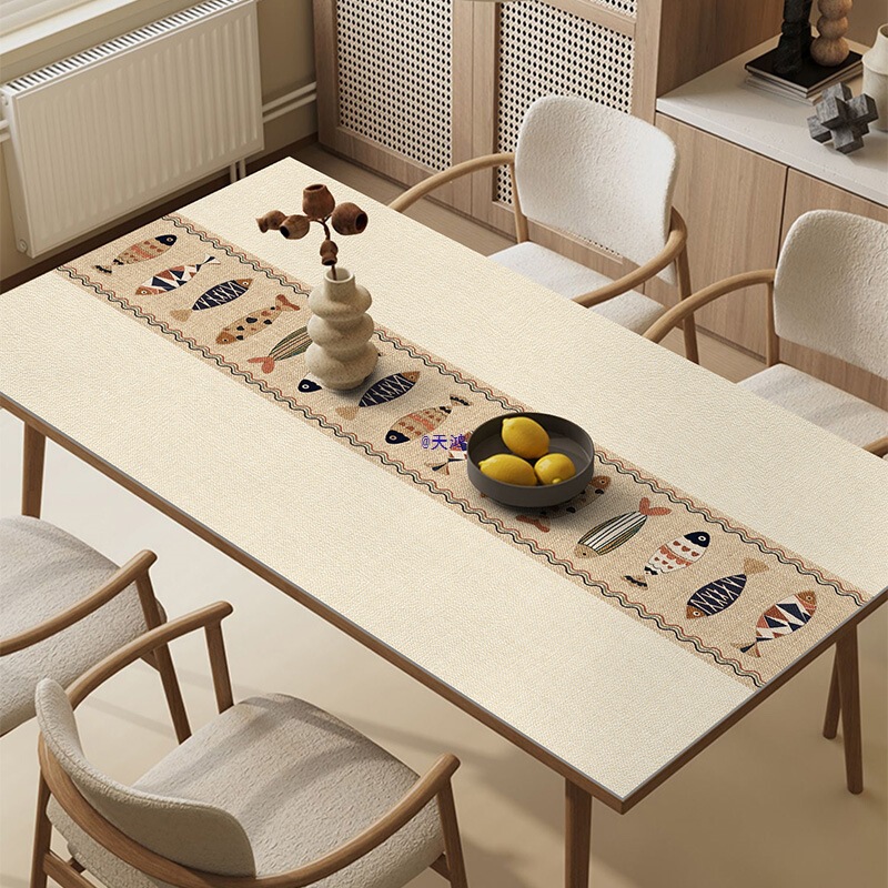 Wabi-Sabi Style Leather Dining Table Mat Waterproof and Oil-Proof No-Wash Anti-Scalding Rectangular Non-Slip Tablecloth Coffee Table Desktop Protection Mat