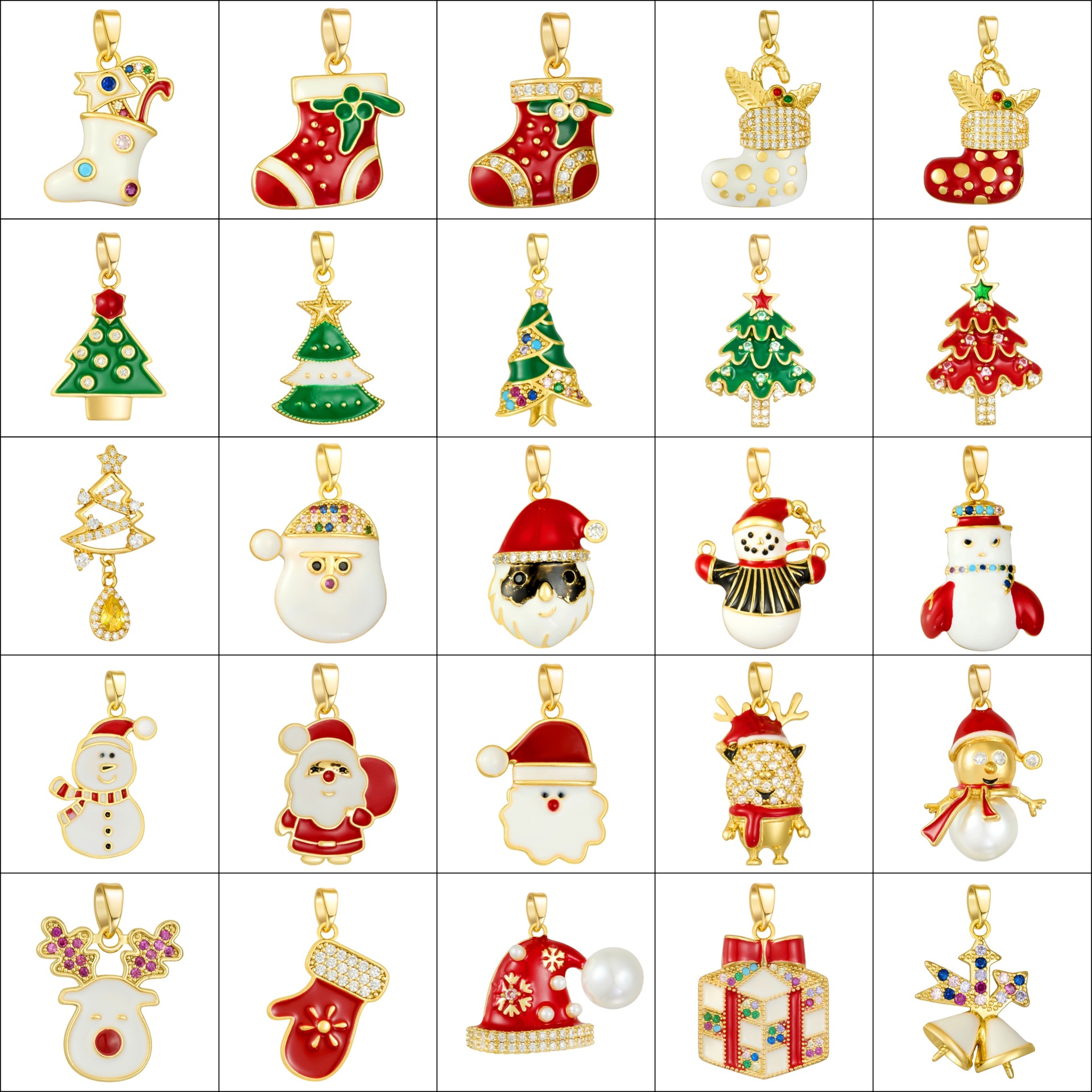 Cross-Border Popular Copper Micro-Inlaid Christmas Snowflake Reindeer Enamel Necklace Bracelet Pendant DIY Jewelry Accessories