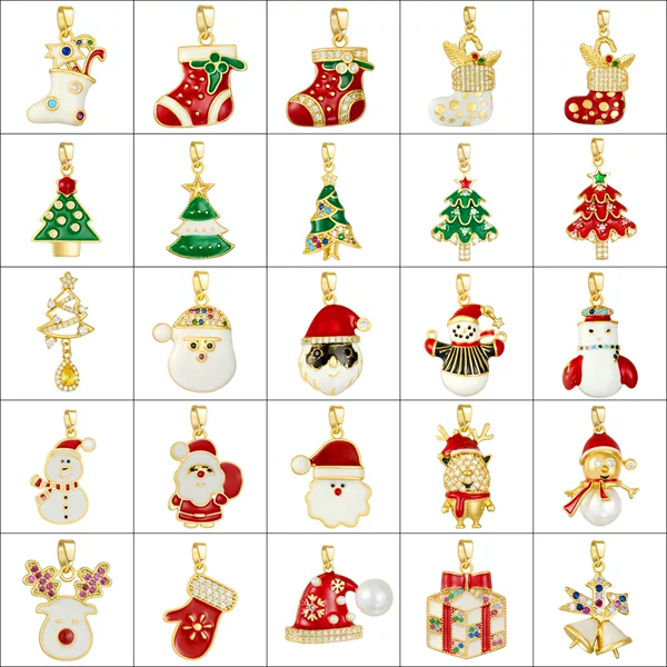 Cross-Border Popular Copper Micro-Inlaid Christmas Snowflake Reindeer Enamel Necklace Bracelet Pendant DIY Jewelry Accessories