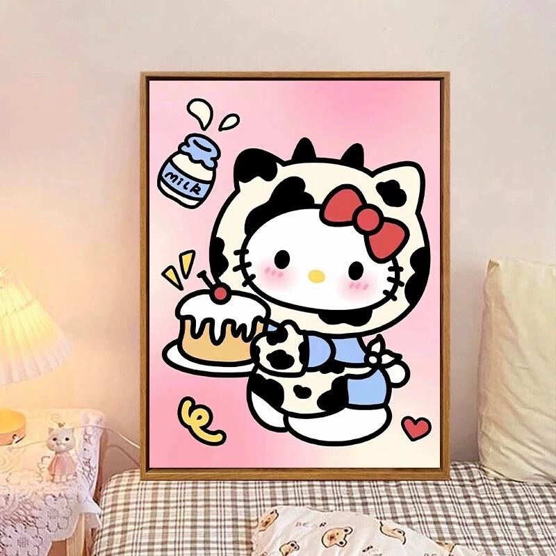 HelloKitty卡通插画多巴胺客厅卧室装饰画儿童房挂画壁画多巴胺风|undefined