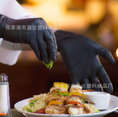工厂欧美单黑色TPE手套弹性手套仿PVC手套一次性手套便携防护|ms