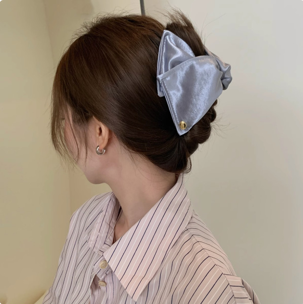 高级感蝴蝶结三角抓夹女缎面贝壳发夹后脑勺发量多鲨鱼夹头饰|undefined