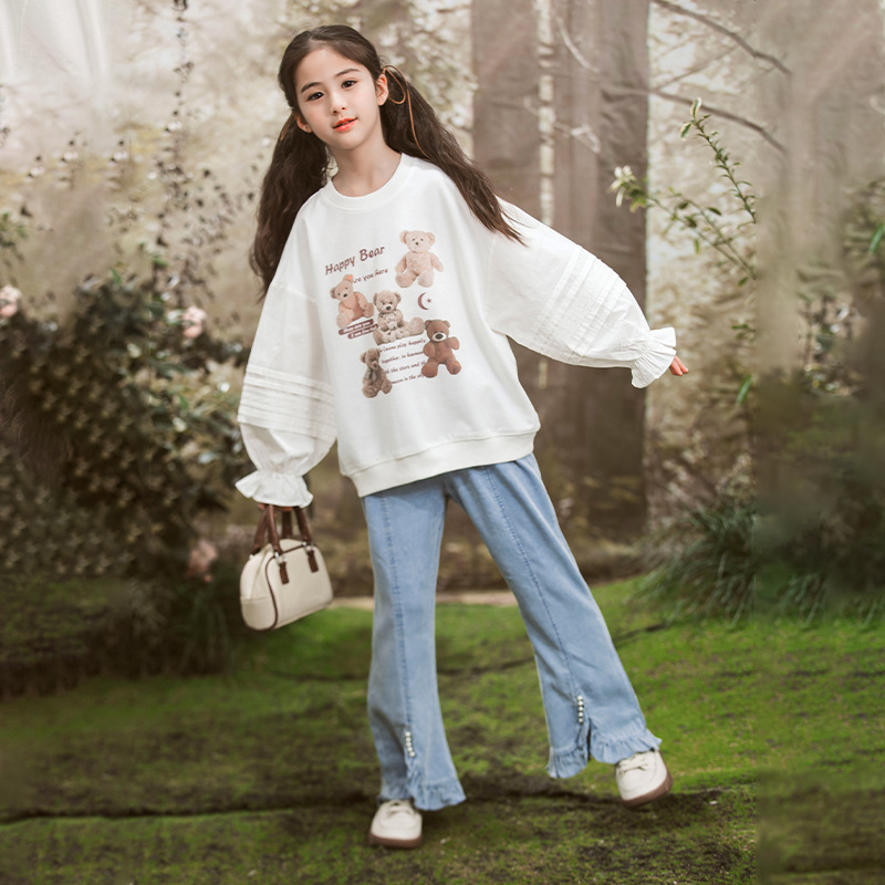 Women's Spring Hoodie 2024 New Style Trendy Children's Spring Outfit Long Sleeve Little Girl Spring Kids' Top Loose Upshirt