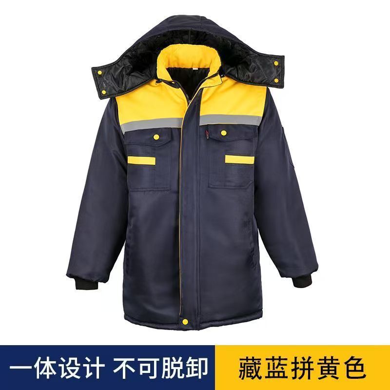冬用綿作業服、ベルベットと綿、屋外建設現場作業場、防寒暖かい作業服、フード付き耐摩耗性労働保護服|undefined