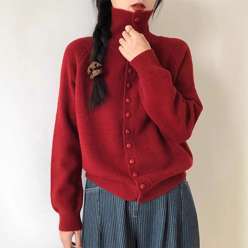 Autumn Super Popular Lazy Style Turtleneck Sweater for Women 2025 Autumn and Winter Hot New Single-Breasted Design Cardigan Jacket