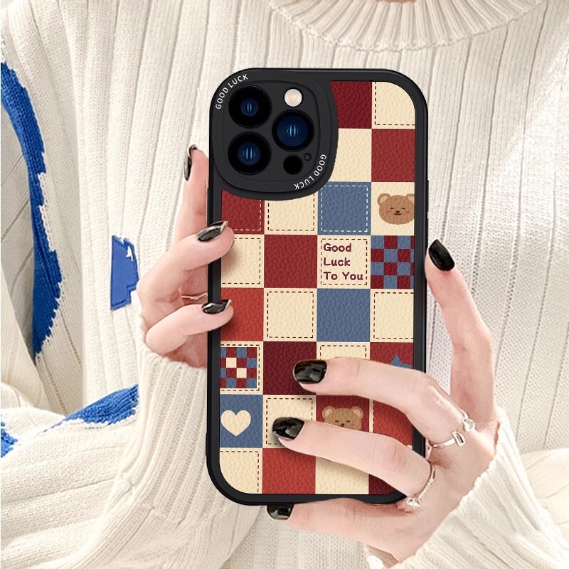 Real Me V60 Phone Case 12X Suitable for GT5 Plaid Bear Painted GT5Pro Lambskin GTNEO2 Full Bag