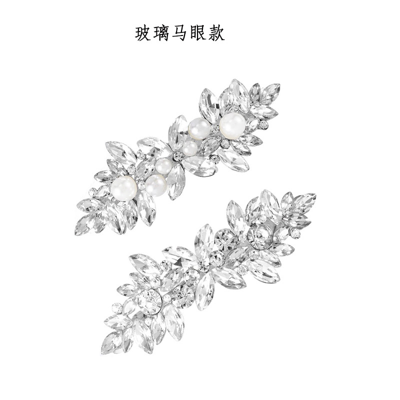 European and American Cross-Border Exclusive Supply of Horse-Eye Glass Rhinestone Hair Clips, Hair Accessories for the Back of the Head, Pearl Hair Clips, Hair Accessories Wholesale