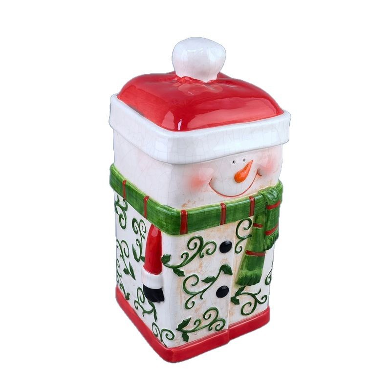 Ventas transfronterizas calientes de cerámica cuadrada de latas de sellado de Navidad muñeco de nieve Santa Claus latas de galletas dulces latas de almacenamiento