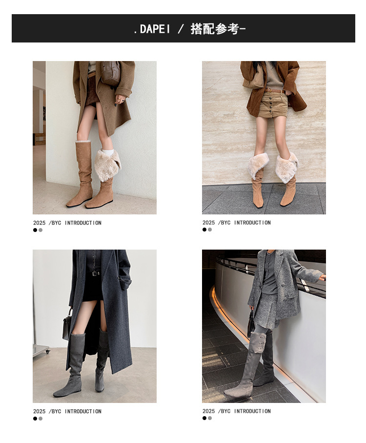 Boot tuyết nữ cổ cao ôm chân, lót lông dày, gót wedge nâng chiều cao, hai kiểu mang — màu xám chi tiết 3