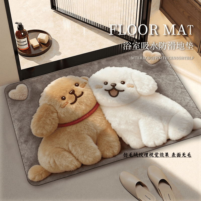 Cute Animal Diatomite Floor Mat, Water Absorbent and Quick Drying, Shower Room Foot Mat, Wear-Resistant, Anti-Slip, Anti-Fall Bathroom Mat