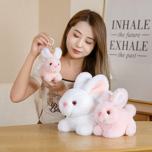 Manufacturer supplies simulated rabbit plush toys cute little white rabbit bunny figurine doll children's gift wholesale