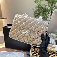 2025新款小香风24C迷你星星链条双肩包CF漆皮镜面金银单肩口盖包