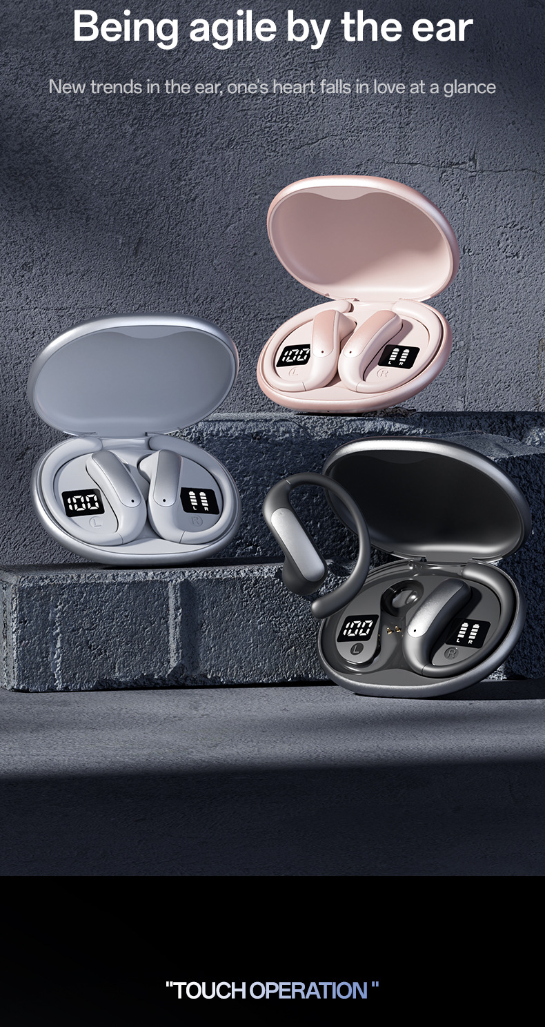 Bluetooth Headphones Sport In-Ear Headphones Wireless Bluetooth 5.4 with HD Microphone, Hi-Fi Stereo, Driver Sport Earphones, LED Display - Pink