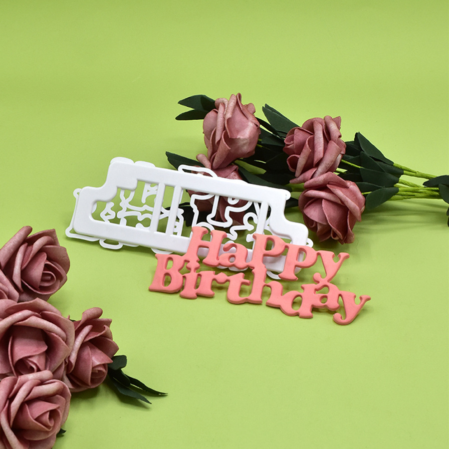 Transfronteriza Feliz cumpleaños Carta forma molde de corte fondant molde de cocina pastel herramientas de plástico respetuoso del medio ambiente Suministro directo de fábrica