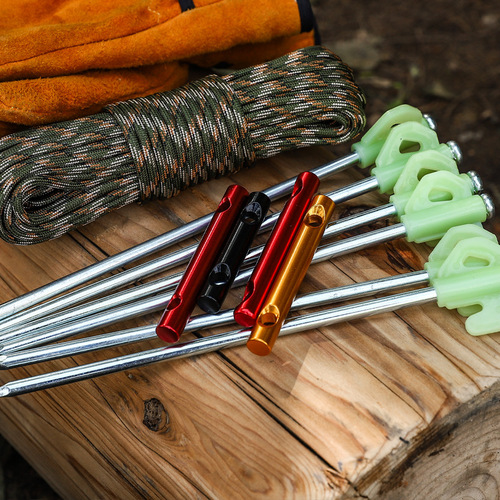 Outdoor tent canopy rope adjustment buckle ground nail windproof rope anti-slip fixed buckle double-eye aluminum alloy rod medium size