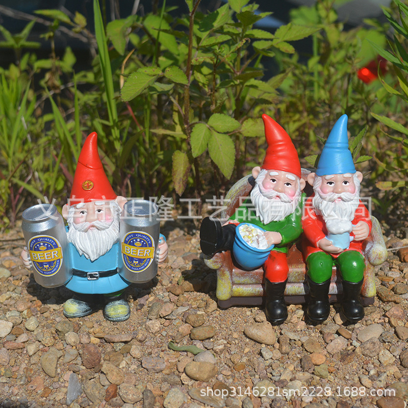 Ins Style Drinking Beer Old Man Ornaments Sofa Old Man Statue Dwarf Garden Elf Sculpture Resin Decoration