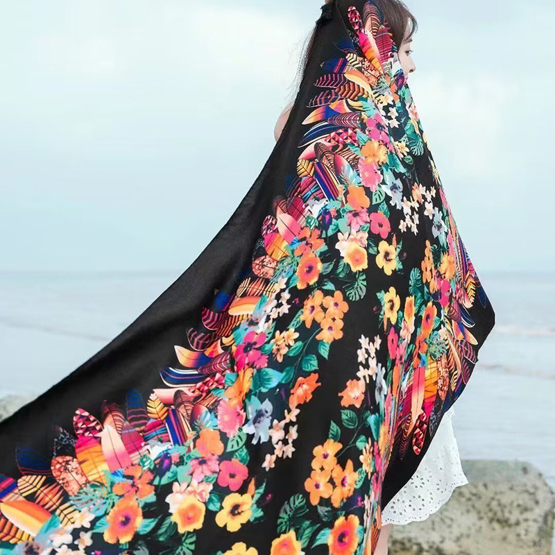 Sopa de satén de twill para mujeres 2025 bufandas de viento nacional de verano tibetanas bufandas de seda protector solar lago Qinghai turismo foto toalla de playa