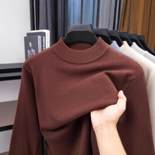批发秋冬季圆领纯色男士半高领毛衣中年加厚保暖内搭针织打底衫男