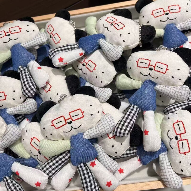 Japanese-Style Glasses Panda Fabric Pendant Cute Patchwork Plush Doll Keychain Bag Charm Student Gift