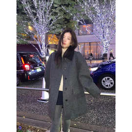 返 2024冬季新款韩国设计师八奶家领子可拆羊毛呢羊毛大衣