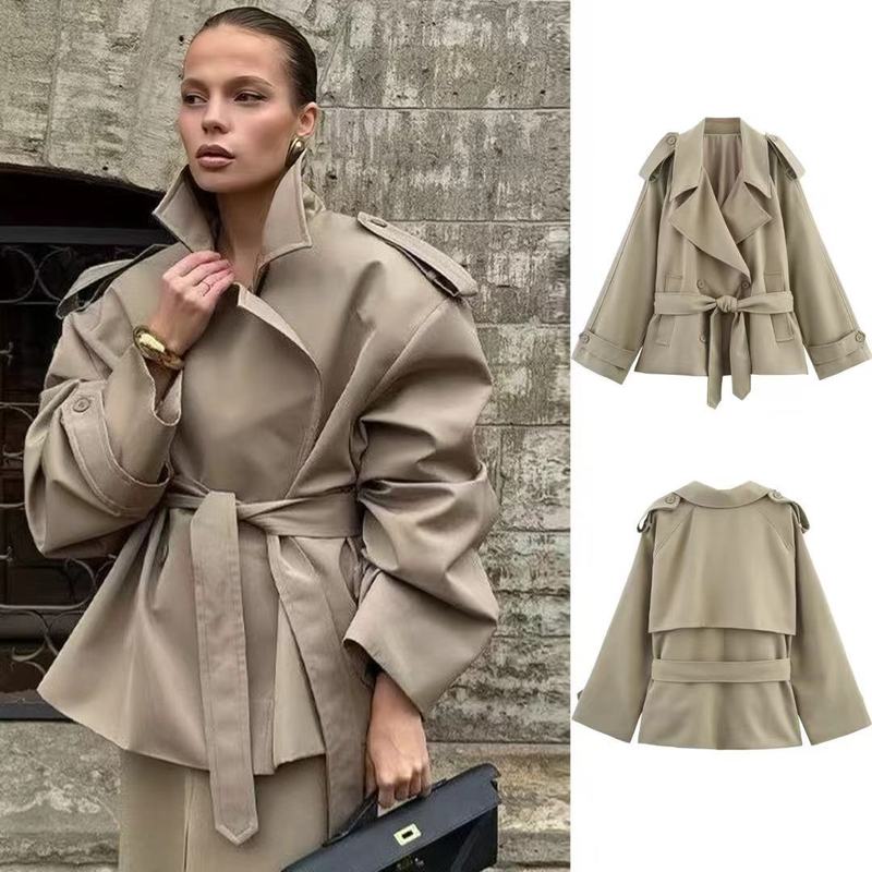 Za Aliexpress Hot-Selling Cross-Border European and American Style Women's Loose Casual Lapel Tie Mid-Length Trench Coat Jacket Za Aliexpress Hot-Selling Cross-Border European and American Style Women's Loose Casual Lapel Tie Mid-Length Trench Coat Jacket
