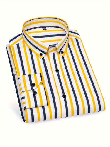 Men's Slim Fit Striped Shirt Casual Polyester 95% Spandex