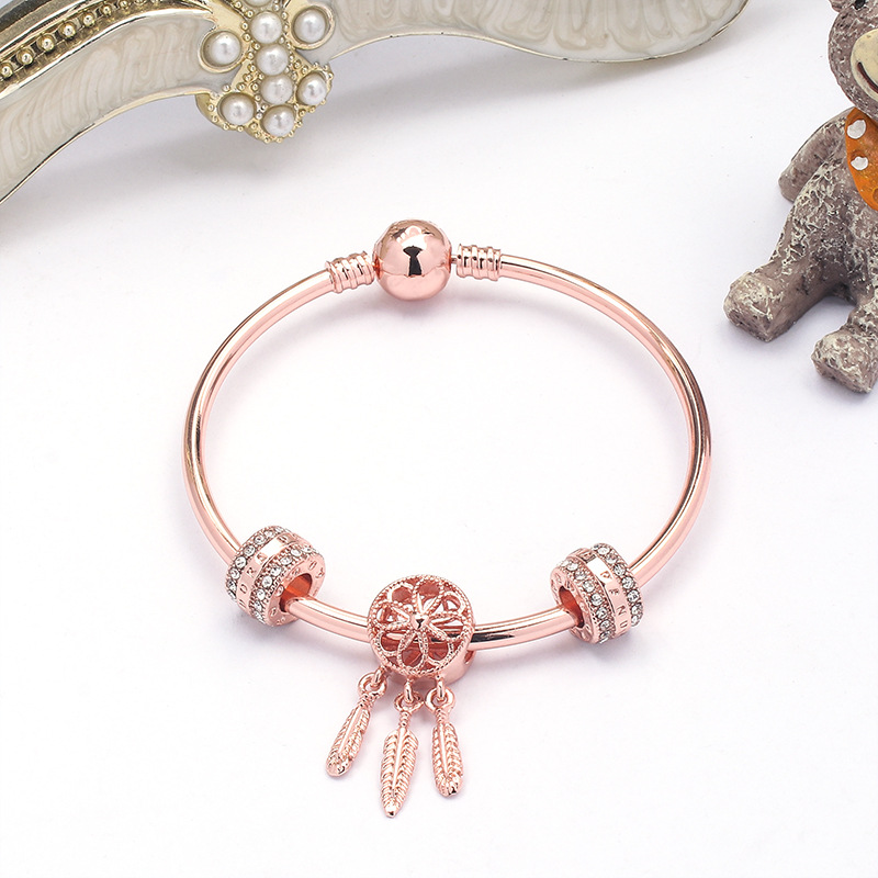Simple Style Dreamcatcher Copper Bangle Hollow Out Inlay Rhinestones Copper Bracelets