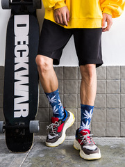 高品質楓葉扎染多色中筒襪INS透氣運動棉襪潮流滑板男女襪子批發