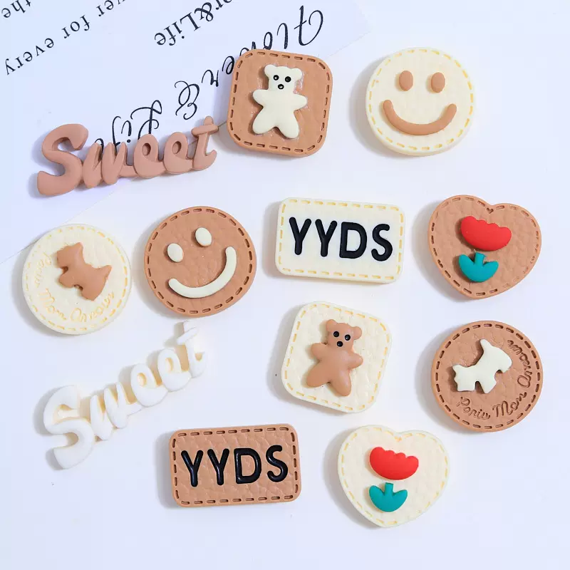 卡通笑脸饼干秋冬diy奶油胶手机壳头饰发夹饰品树脂配件英文字牌