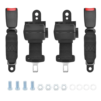 Car seat belt: Automatic Two-Point Safety Belt - 2-semi-closed-retractors-2-25cm-webbing-bases-black-with-4-complete-sets-of-blue-and-white-zinc-screws