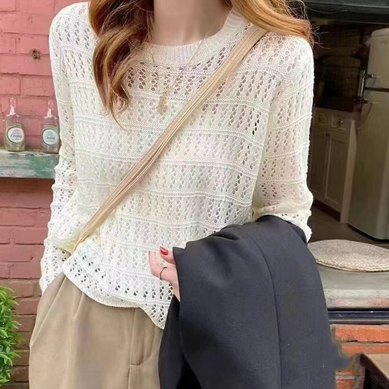 2025 Loose Slim Outer Sweater Thin Bottoming Shirt Long-Sleeved Top Trendy Cut Out Knitwear Women's Spring New Style
