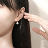 Earrings, fashionable short round beads from pearl, silver 925 sample, Korean style, french style