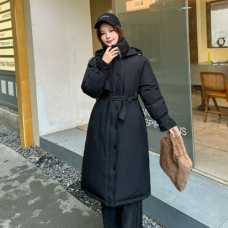 2024 ropa de invierno nuevo comercio exterior moda coreana larga cintura gruesa ropa de algodón de la universidad cinturón abrigo abrigo abrigo image 6