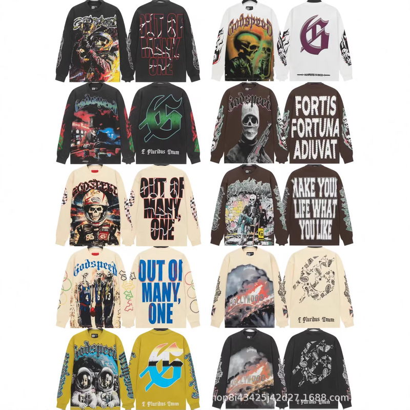 2025 Autumn and Winter Cross-Border American-Style Skull Rock Street Washed Print Vintage Long-Sleeve Sweatshirt Suitable for All Seasons