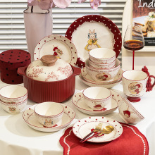 康陌（KANGMO）复古风陶瓷单个碗筷餐具乔迁新居红色碗碟盘筷全套