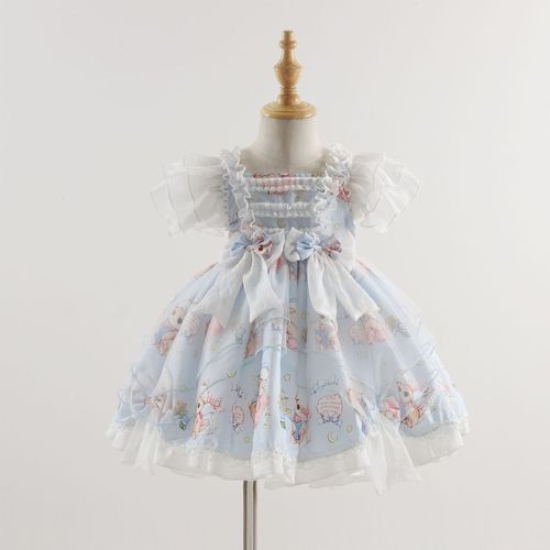 2024 Summer New Girls' Children's Baby Performance Cartoon Lolita Princess Dress Short Sleeve Dress