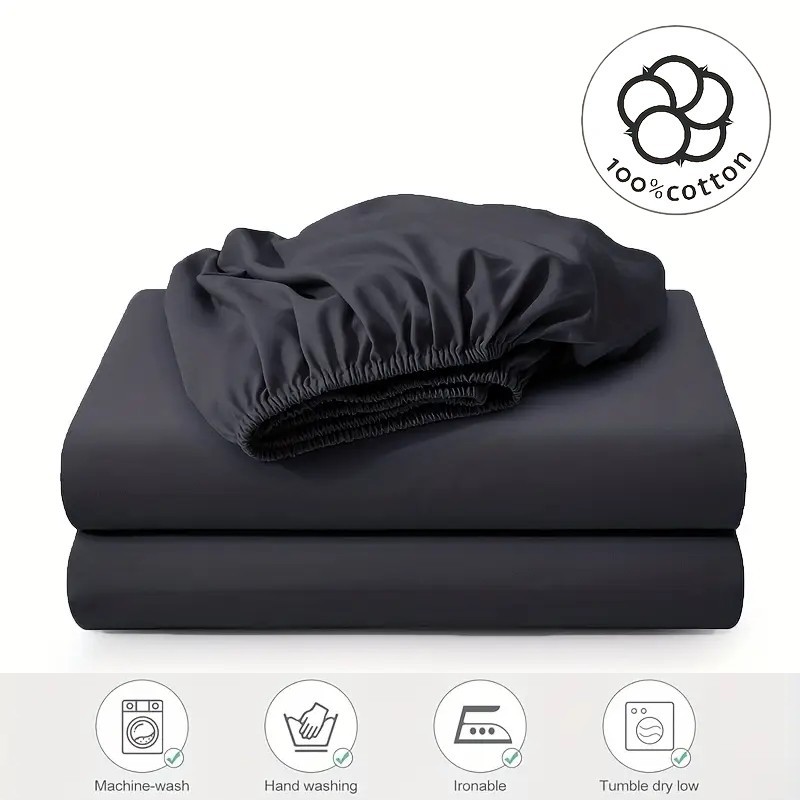 Pure Cotton Fitted Sheet Solid Colour Luxury Mattress Cover_voghion.com