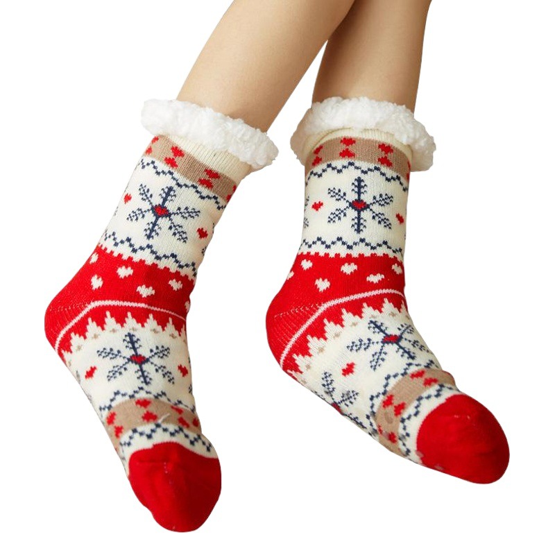 Calcetines navideños para adultos, pantuflas de casa para mujer con forro polar, antideslizantes, cálidos, con dibujos animados.