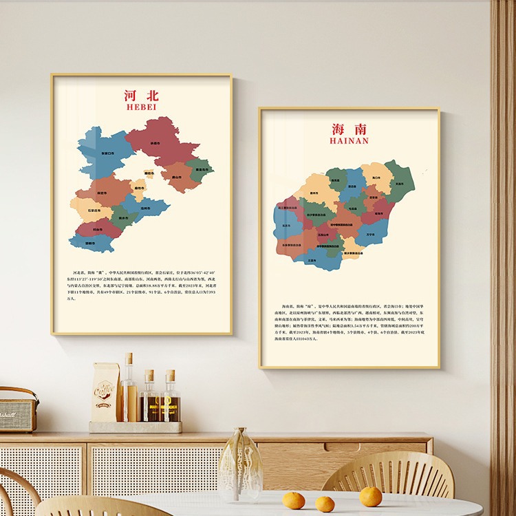 中国省份地图装饰画客厅餐厅背景墙办公室茶室挂画轻奢高级感壁画
