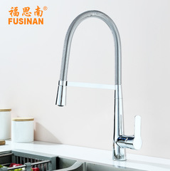 跨境全銅加密彈簧廚房水龍頭水槽抽拉式冷熱水龍頭防飛濺歐美金色