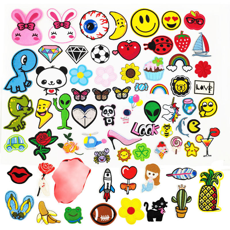 布贴套装70pcs背胶可缝熨烫卡通水果动物植物鞋服帽包补丁贴徽章